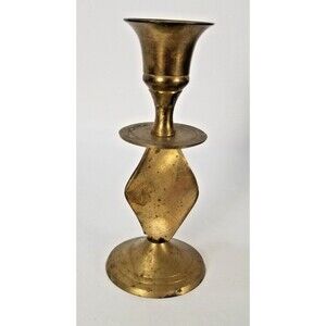 VINTAGE Solid Brass Candlestick Candle Holder 5 inch Twist Ribbon Spiral Swirl